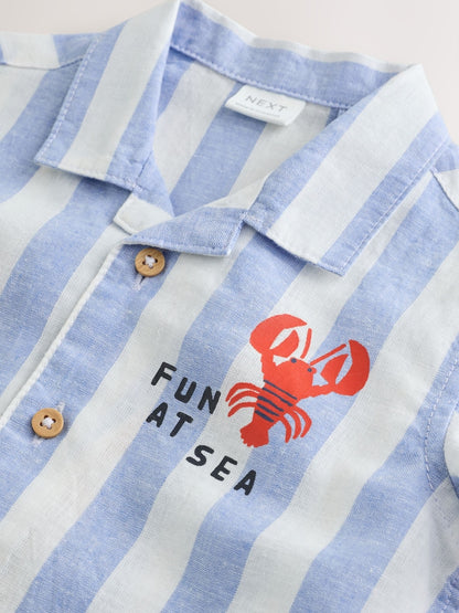 Blue/White Stripe Short Sleeve Revere Collar Printed Shirt (6mths-7yrs)