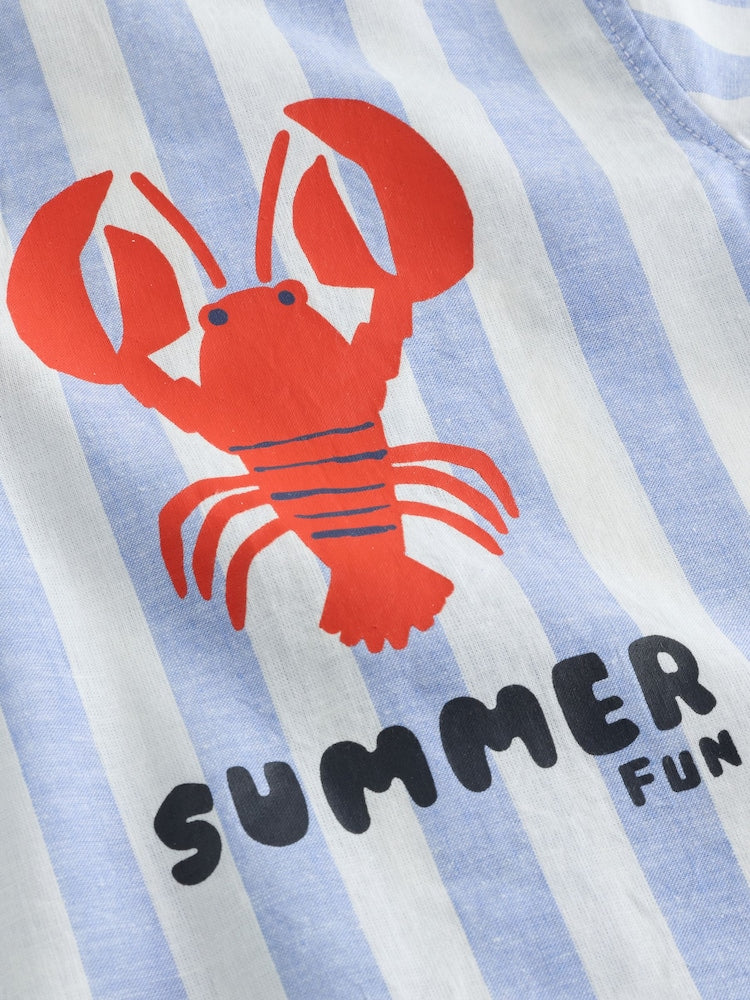 Blue/White Stripe Short Sleeve Revere Collar Printed Shirt (6mths-7yrs)