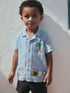 Blue Palm Print Short Sleeve Revere Collar Printed Shirt (3mths-7yrs)