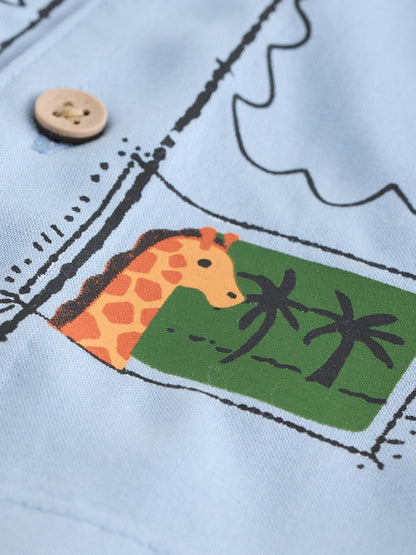 Blue Palm Print Short Sleeve Revere Collar Printed Shirt (3mths-7yrs)