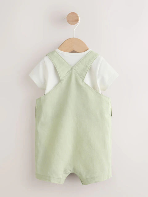 Sage Green Linen/Cotton Blend Dungaree and Bodysuit Baby Set (0mths-2yrs)