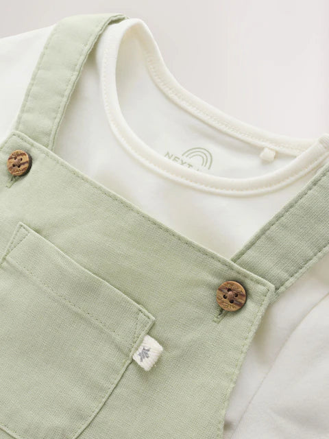 Sage Green Linen/Cotton Blend Dungaree and Bodysuit Baby Set (0mths-2yrs)