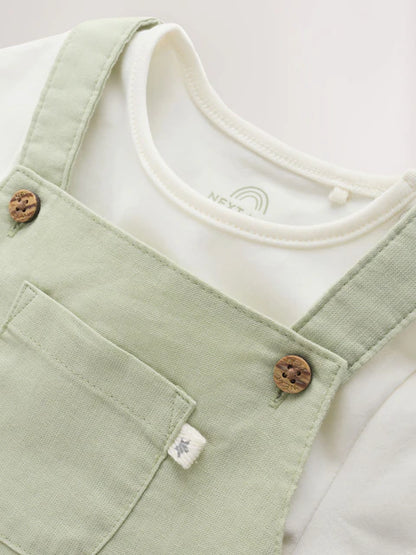Sage Green Linen/Cotton Blend Dungaree and Bodysuit Baby Set (0mths-2yrs)