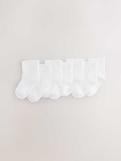 White 7 Pack Baby Socks (0mths-2yrs) - Size 50cm (First Size)