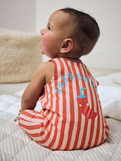 Red Stripe Chilli Print Woven Baby Romper (0mths-2yrs) - Red Stripe Chilli Print / 12-18 Months (80-86cm)