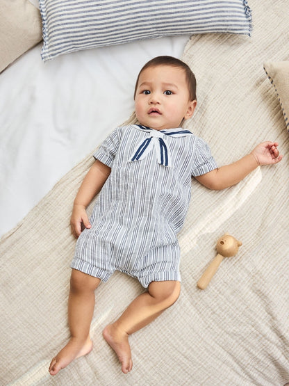Blue Stripe Woven Baby Romper (0mths-3yrs)