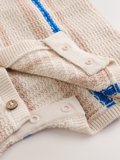 Blue/Neutral Stripe Knitted Baby Romper (0mths-3yrs)