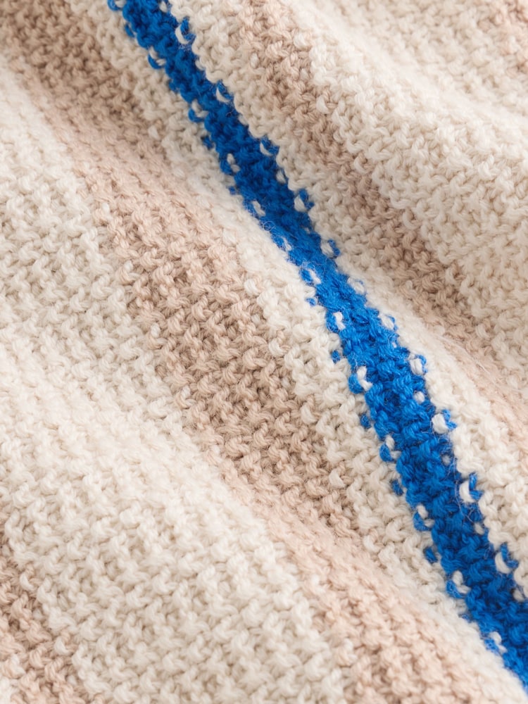 Blue/Neutral Stripe Knitted Baby Romper (0mths-3yrs)