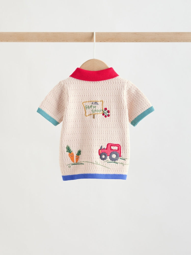 Neutral/Bright Farm Knitted Top and Shorts Baby Set (0mths-2yrs)