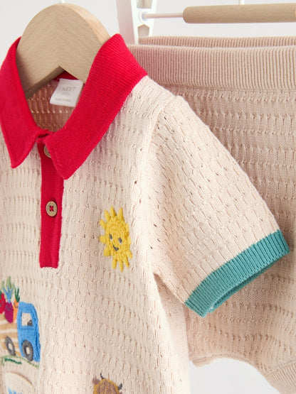 Neutral/Bright Farm Knitted Top and Shorts Baby Set (0mths-2yrs)