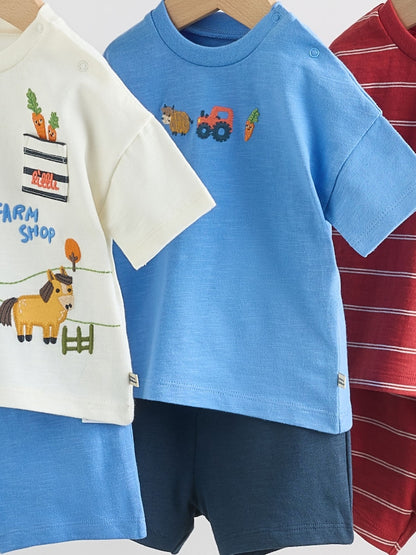 Blue/Red Homegrown Farm Tops and Shorts Baby Set 6 Piece (0mths-2yrs)