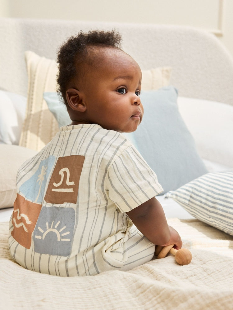 Mono Stripe Short Sleeve Baby Romper (0mths-3yrs) - Size Up to 1 Month (56cm) - Mono Stripe