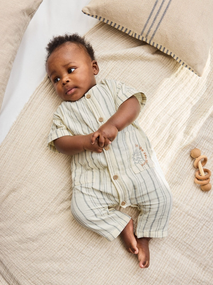 Mono Stripe Short Sleeve Baby Romper (0mths-3yrs) - Size Up to 1 Month (56cm)