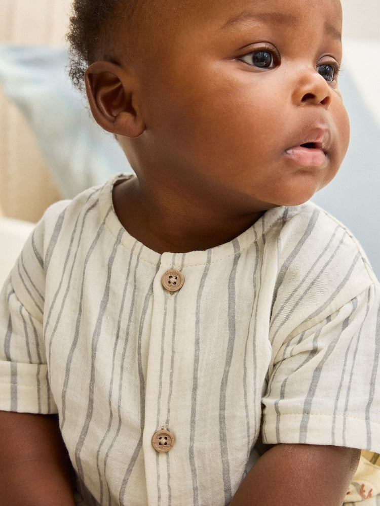 Mono Stripe Short Sleeve Baby Romper (0mths-3yrs) - Size Up to 1 Month (56cm)