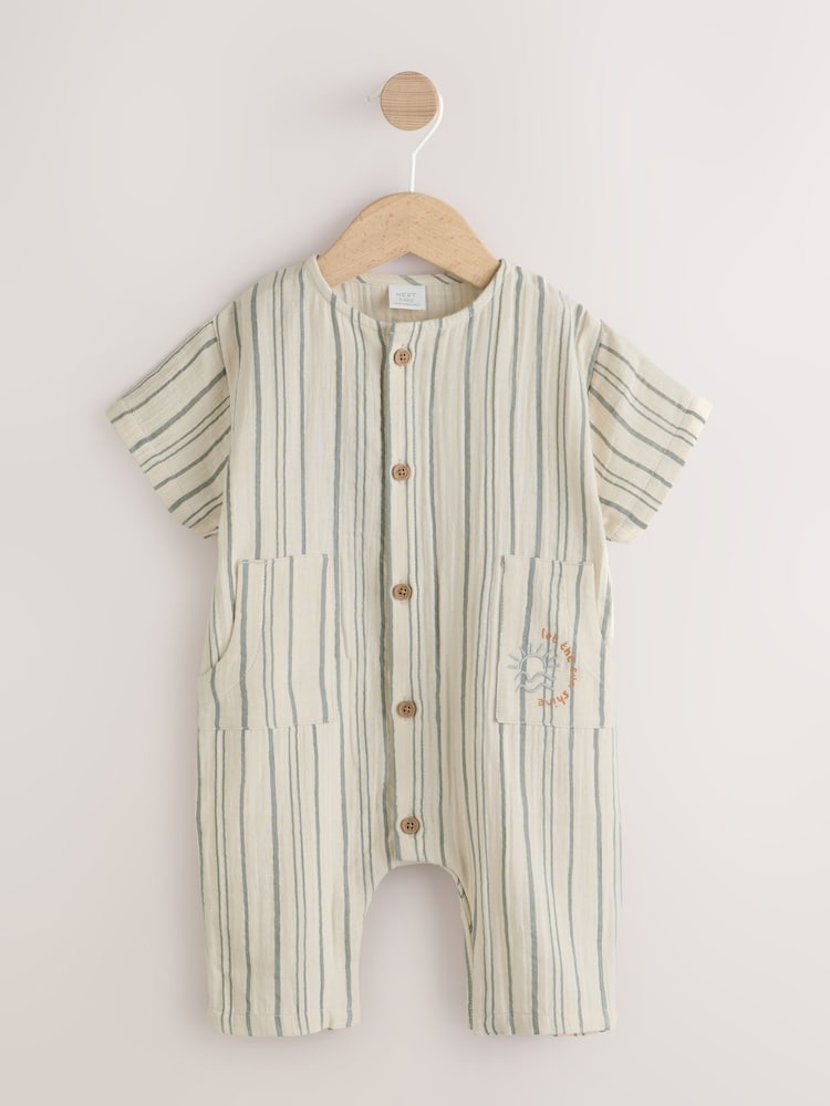 Mono Stripe Short Sleeve Baby Romper (0mths-3yrs) - Size Up to 1 Month (56cm)