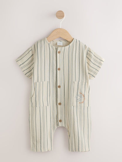 Mono Stripe Short Sleeve Baby Romper (0mths-3yrs) - Size Up to 1 Month (56cm)