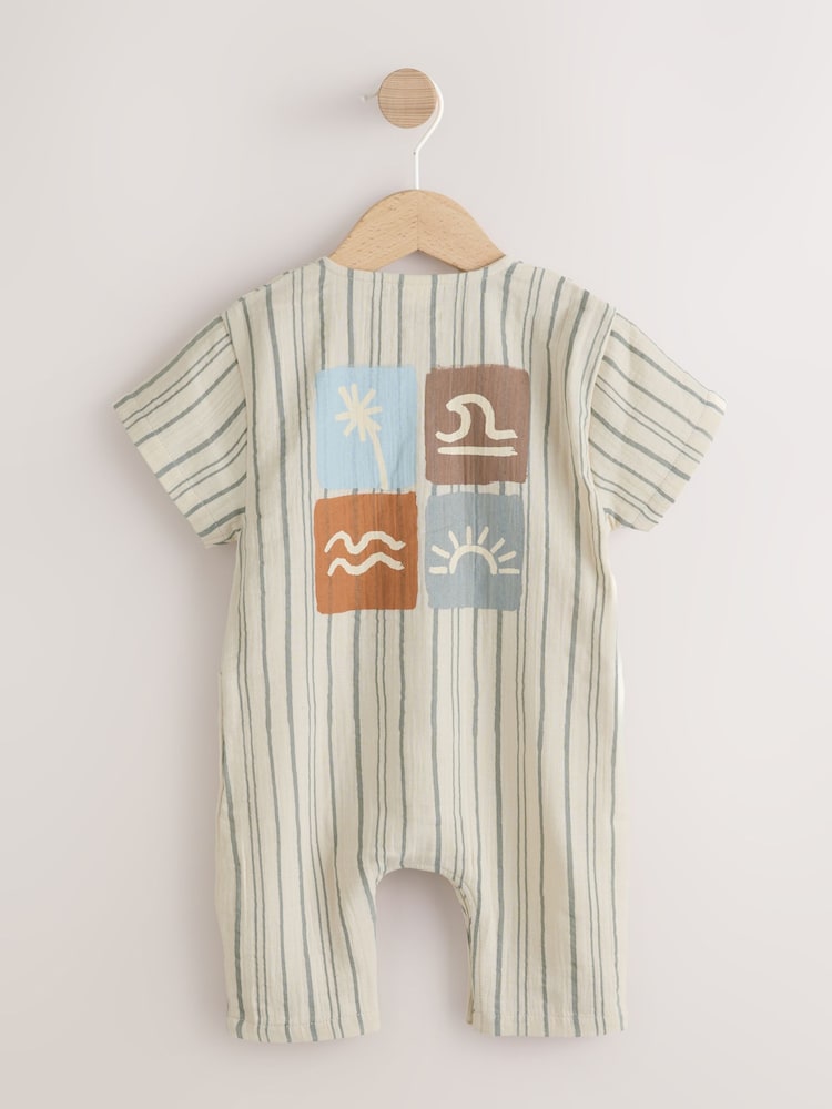 Mono Stripe Short Sleeve Baby Romper (0mths-3yrs) - Size Up to 1 Month (56cm)
