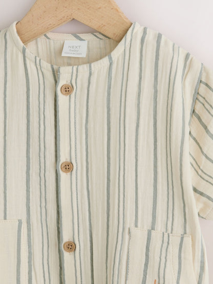 Mono Stripe Short Sleeve Baby Romper (0mths-3yrs) - Size Up to 1 Month (56cm)