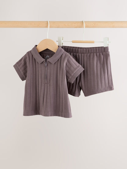 Brown Polo Top and Shorts Baby Set (0mths-2yrs)