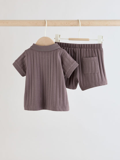 Brown Polo Top and Shorts Baby Set (0mths-2yrs)