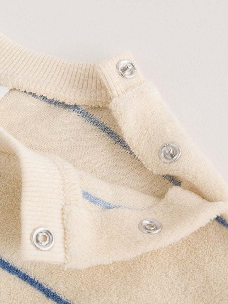 Neutral/Blue Stripe Top and Short Towelling Baby Set (0mths-2yrs)
