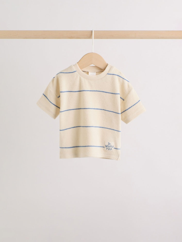Neutral/Blue Stripe Top and Short Towelling Baby Set (0mths-2yrs)