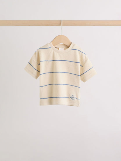 Neutral/Blue Stripe Top and Short Towelling Baby Set (0mths-2yrs)
