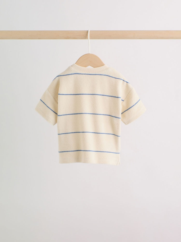 Neutral/Blue Stripe Top and Short Towelling Baby Set (0mths-2yrs)