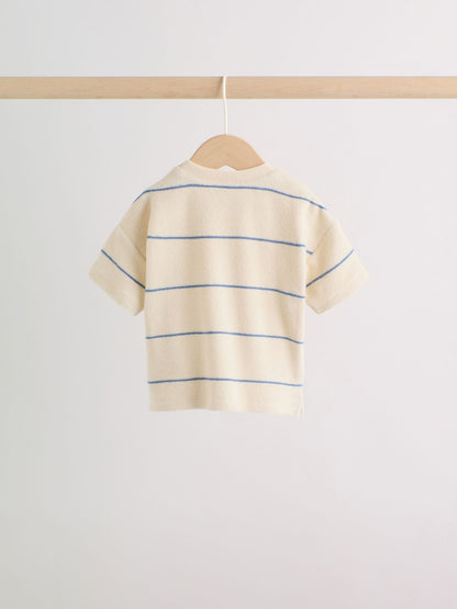 Neutral/Blue Stripe Top and Short Towelling Baby Set (0mths-2yrs)