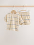 Neutral/Blue Stripe Top and Short Towelling Baby Set (0mths-2yrs)