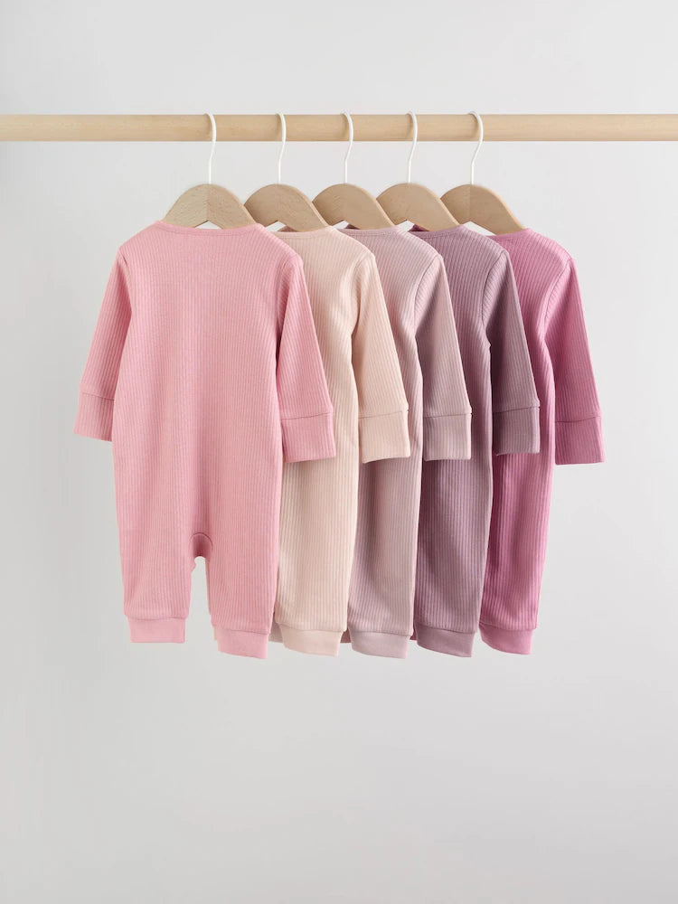 Pink 5 Pack Two Way Zip Baby Footless Sleepsuits (0mths-3yrs)