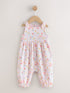 Pink Floral Baby Long Leg Muslin Romper (0mths-3yrs) - Pink Floral / 12-18 Months (80-86cm)