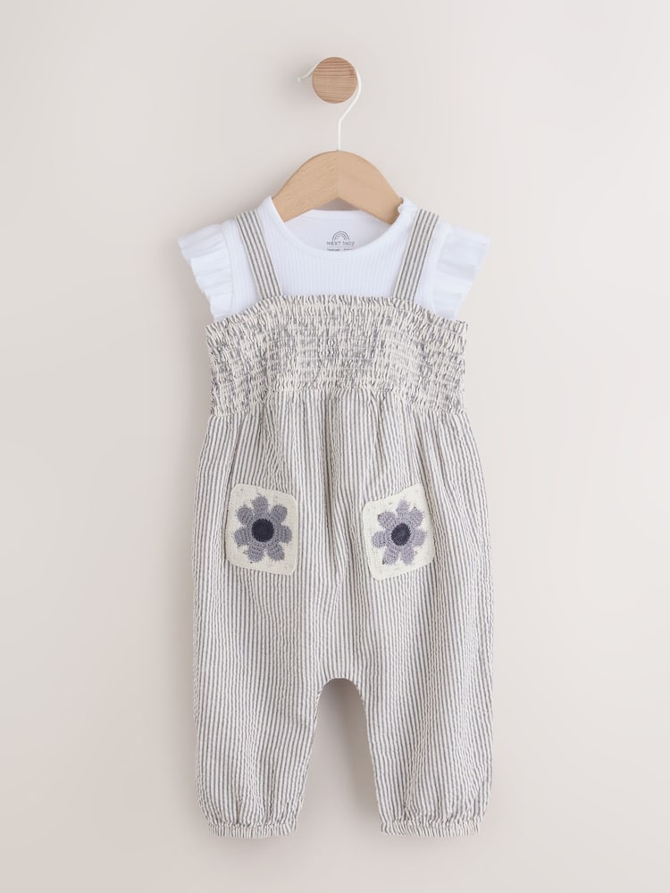 Black/White Stripe Baby Dungarees and Bodysuit Set 2 Piece (0mths-2yrs) - 12-18 Months (80-86cm)