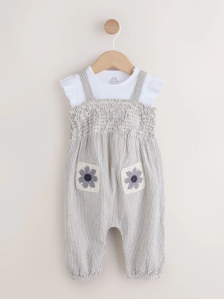 Black/White Stripe Baby Dungarees and Bodysuit Set 2 Piece (0mths-2yrs)