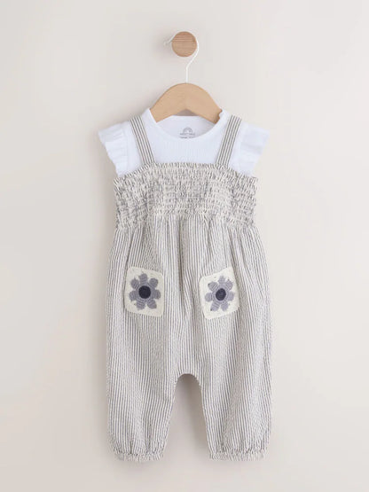 Black/White Stripe Baby Dungarees and Bodysuit Set 2 Piece (0mths-2yrs)