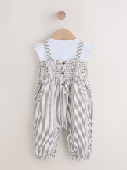 Black/White Stripe Baby Dungarees and Bodysuit Set 2 Piece (0mths-2yrs)