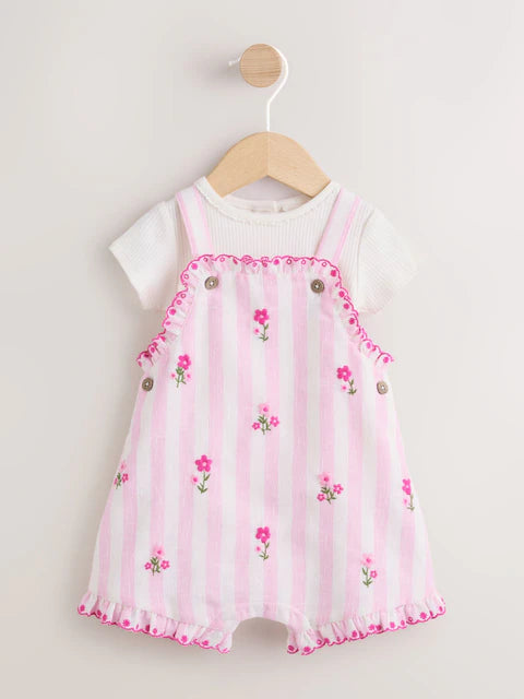 Pink Stripe Baby Dungarees and Bodysuits Set 2 Piece (0mths-2yrs)