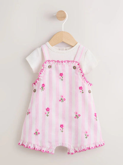 Pink Stripe Baby Dungarees and Bodysuits Set 2 Piece (0mths-2yrs)
