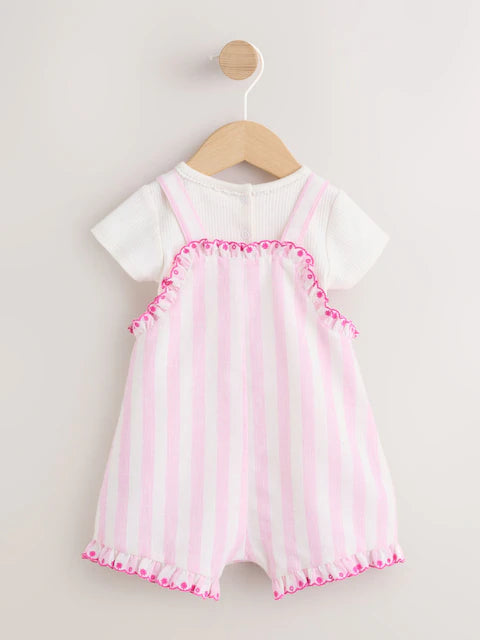 Pink Stripe Baby Dungarees and Bodysuits Set 2 Piece (0mths-2yrs)