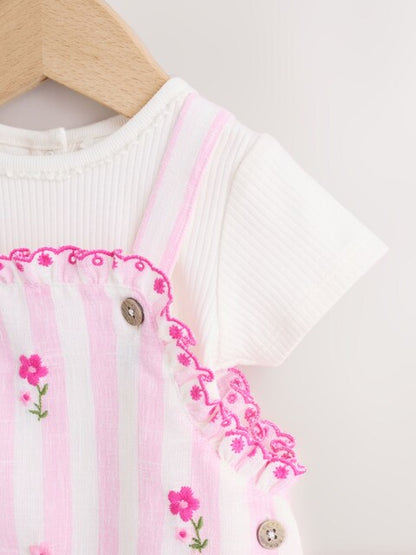 Pink Stripe Baby Dungarees and Bodysuits Set 2 Piece (0mths-2yrs)