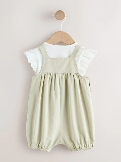 Sage Green Embroidered Baby Dungarees and Bodysuits Set 2 Piece (0mths-2yrs)