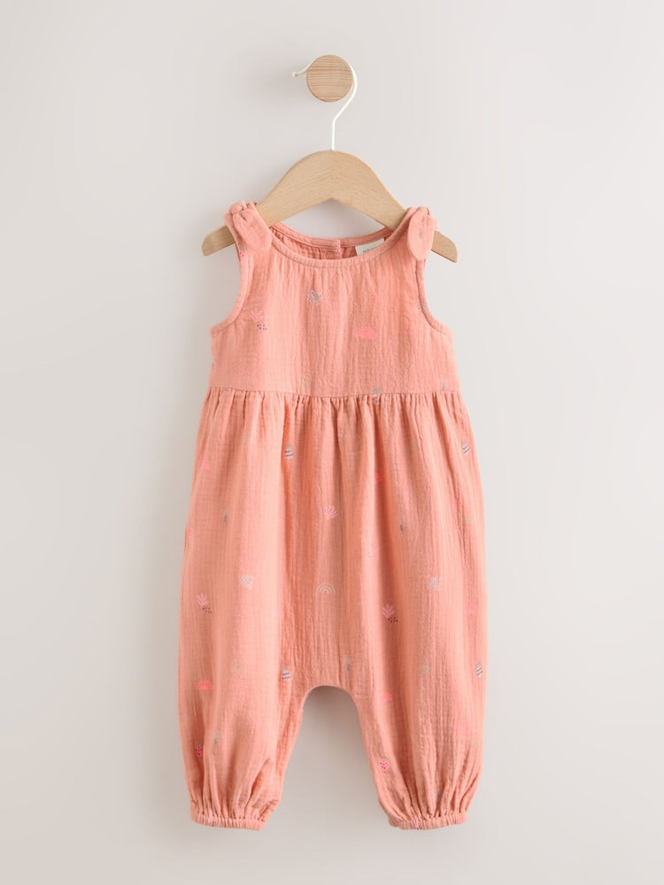 Orange Tropical Baby Long Leg Muslin Romper (0mths-3yrs) - Orange Tropical / 12-18 Months (80-86cm)