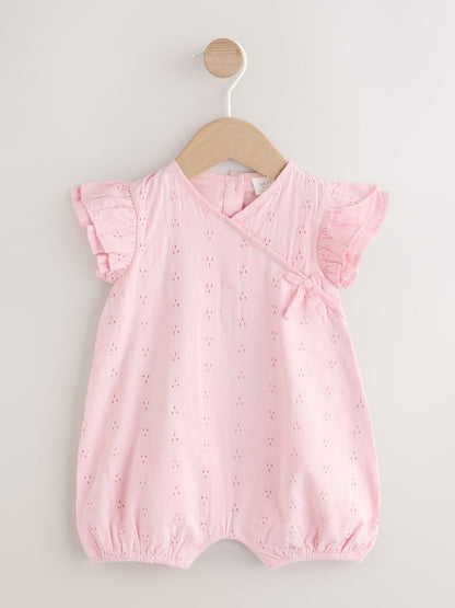 Pink Broderie Baby Romper (0mths-2yrs) - Pink / 12-18 Months (80-86cm)