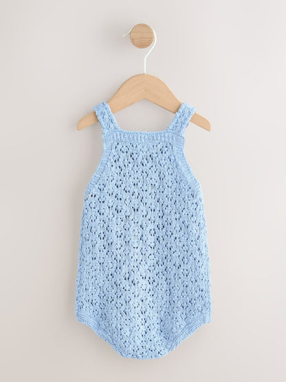 Blue Daisy Knitted Baby Romper (0mths-2yrs)