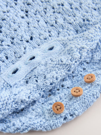 Blue Daisy Knitted Baby Romper (0mths-2yrs)