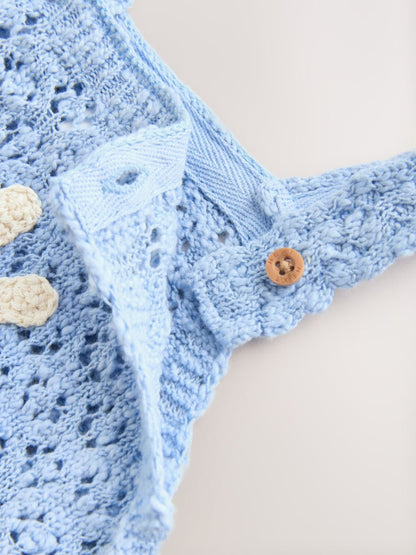 Blue Daisy Knitted Baby Romper (0mths-2yrs)