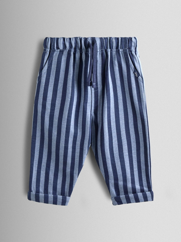 JoJo Maman Bébé Navy Blue 2-Pack Stripe &amp; Plain Joggers - Size 6-12 Months (68-80cm)