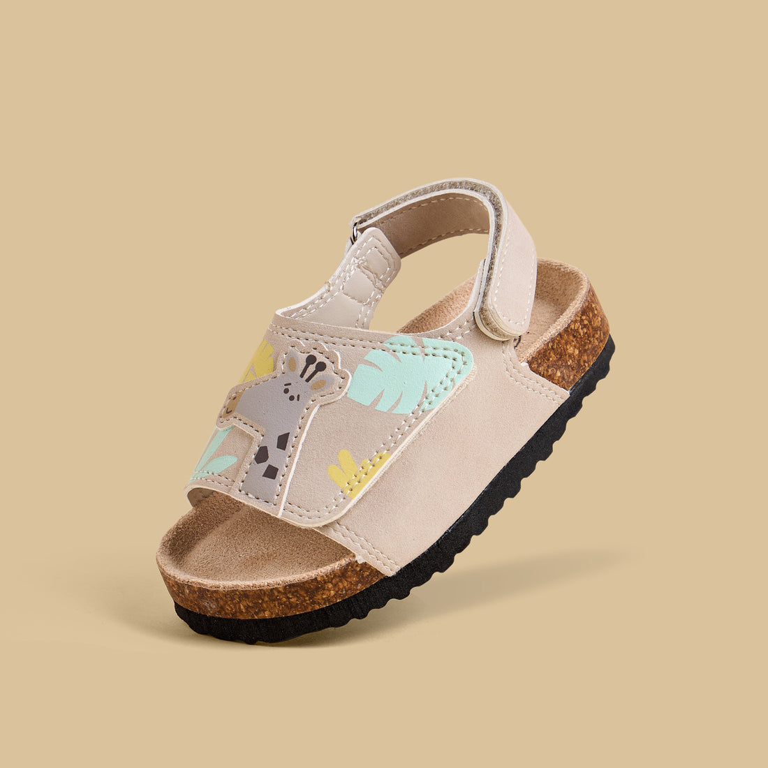 Giraffe Applique Sandals with Hook and Loop Closure
