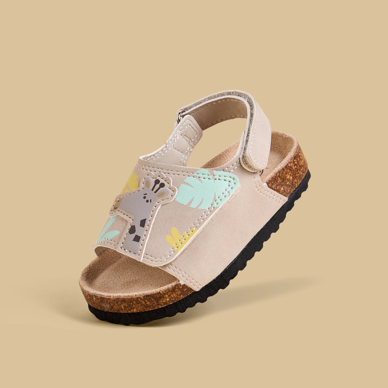 Giraffe Applique Sandals with Hook and Loop Closure
