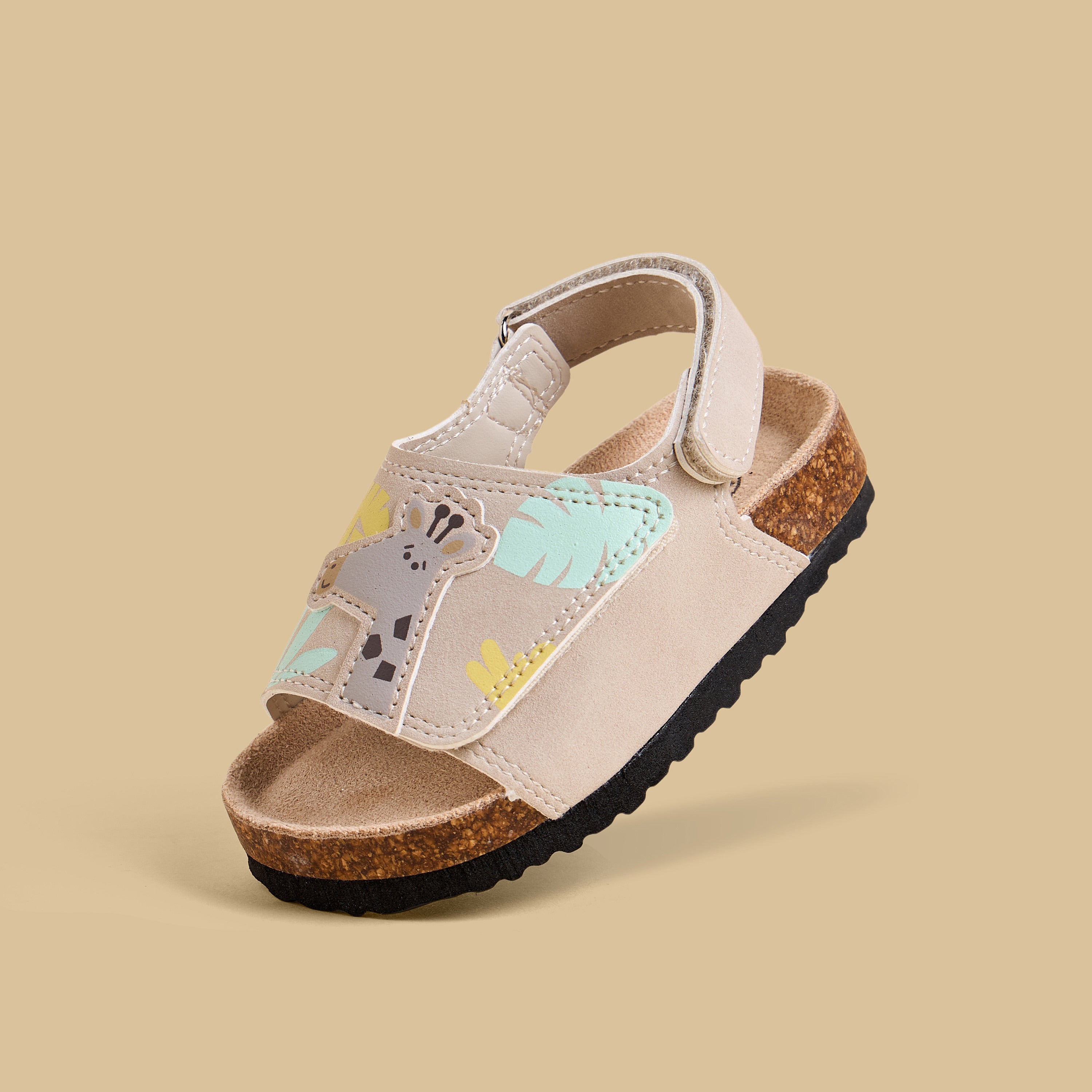 Giraffe Applique Sandals with Hook and Loop Closure
